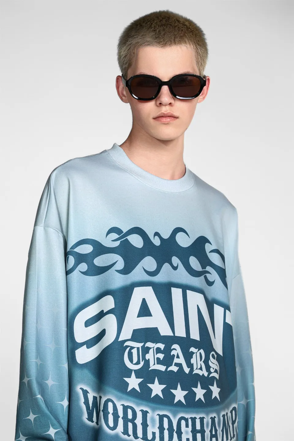 Saint michael tears all-over printed long-sleeved vintage autumn and winter T-shirt Style number: 104 Size: M L XL Wholesale price: 136 Color: green blue